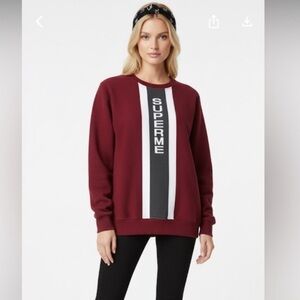 Supreme Burgundy Red & White Logo Sweatshirt Cotton